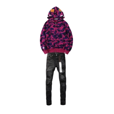 BAPE Color Camo Shark Zip Hoodie Purple + Purple Brand Fashion Men Jeans YZ072426 01