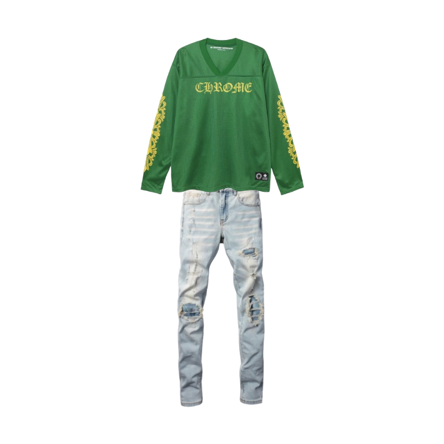 Chrome Hearts Love You Mesh Warm Up Jersey #9998 Green + Amiri Jean 6645-1