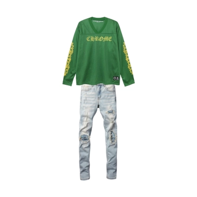 Chrome Hearts Love You Mesh Warm Up Jersey #9998 Green + Amiri Jean 6645-1 01