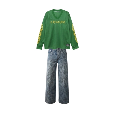 Chrome Hearts Love You Mesh Warm Up Jersey #9998 Green + Purple Brand Jeans #100 01