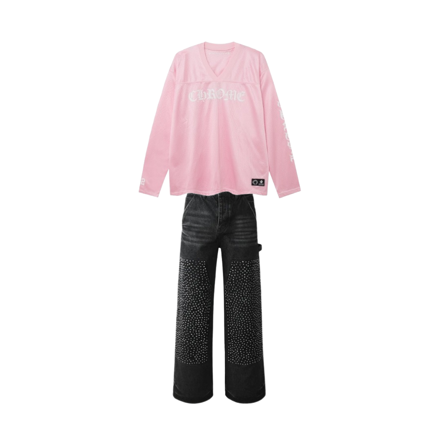 Chrome Hearts Love You Mesh Warm Up Jersey #9998 Pink + Purple Brand Jeans #104
