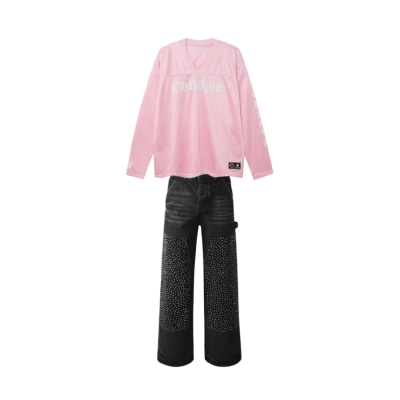Chrome Hearts Love You Mesh Warm Up Jersey #9998 Pink + Purple Brand Jeans #104 01