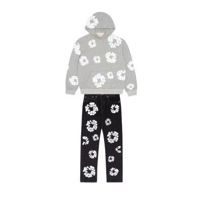 Denim Tears The Cotton Wreath Sweatshirt Grey + Denim Tears The Cotton Wreath Jean Black 01