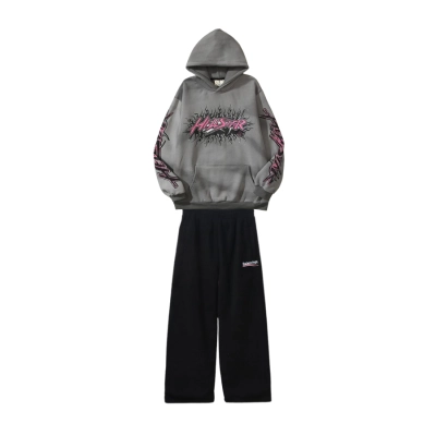 Hellstar Future Flame Hoodie Grey + Balenciaga Coke Fleece Suit Trousers 01