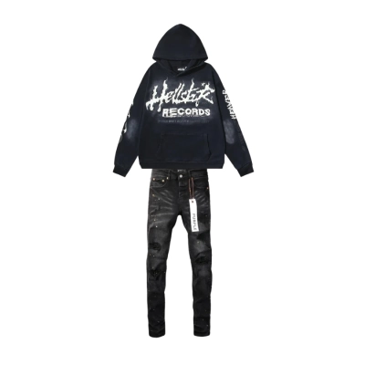 Hellstar Hell Red Flare star Retro washed distressed Print Hoodie Black + Purple Brand Fashion Men Jeans YZ072426 01