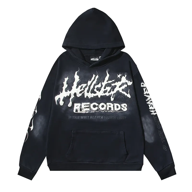 Hellstar Hell Red Flare star Retro washed distressed Print Hoodie Black + Purple Brand Fashion Men Jeans YZ072426