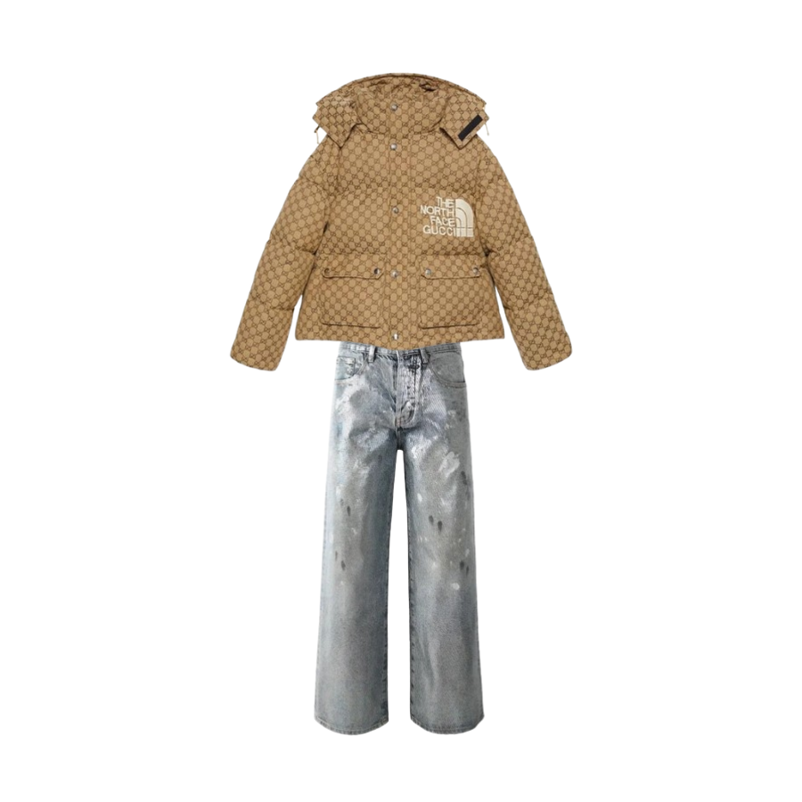 The North Face x Gucci Print Jacket Beige/Ebony + Purple Brand Jeans #108