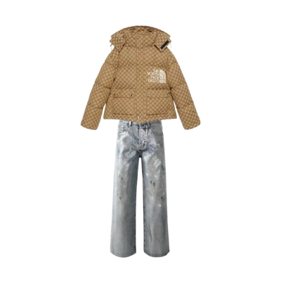 The North Face x Gucci Print Jacket Beige/Ebony + Purple Brand Jeans #108 01