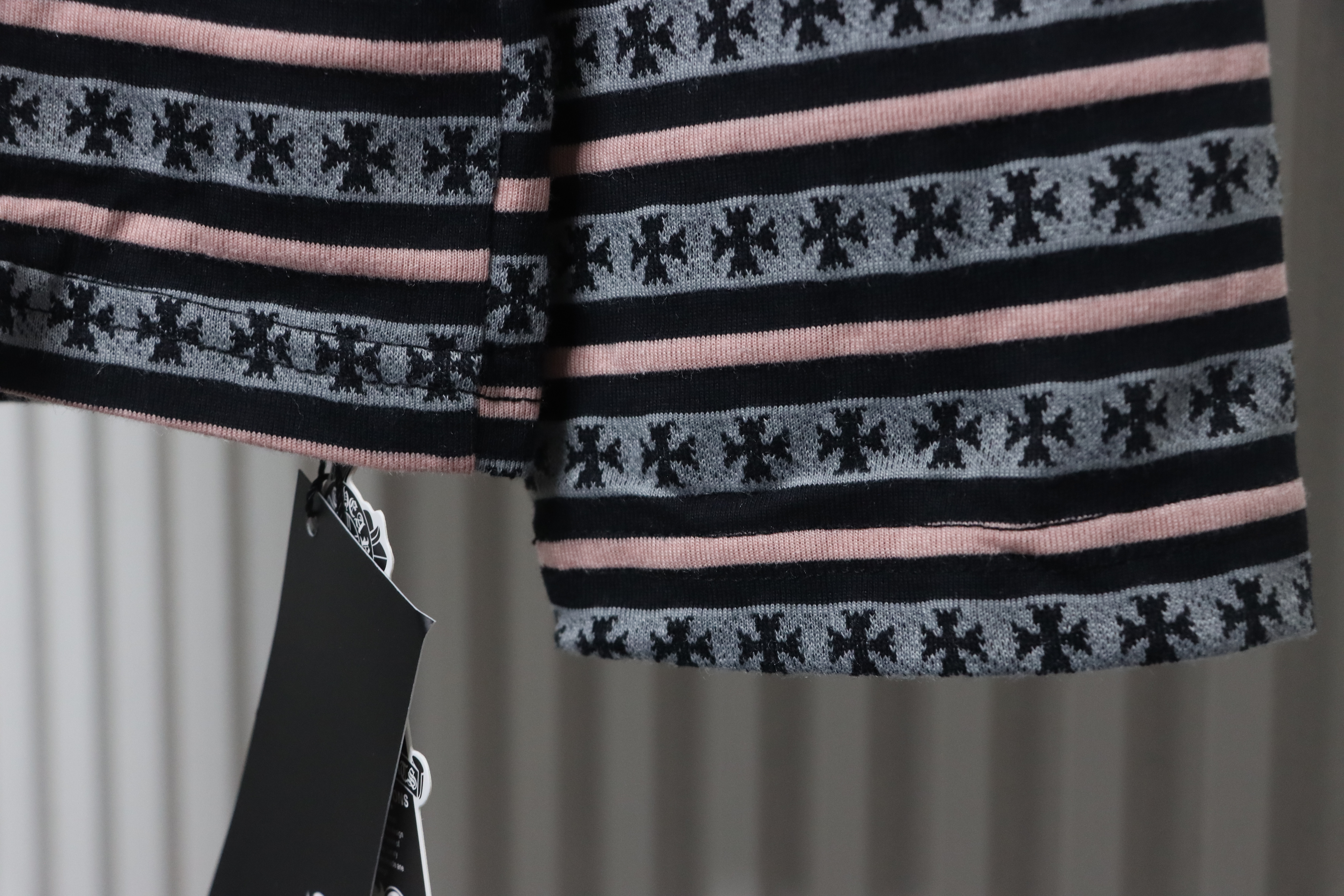 Chrome Hearts 25FW Striped Collared Long-Sleeve T-Shirt Black White and Red