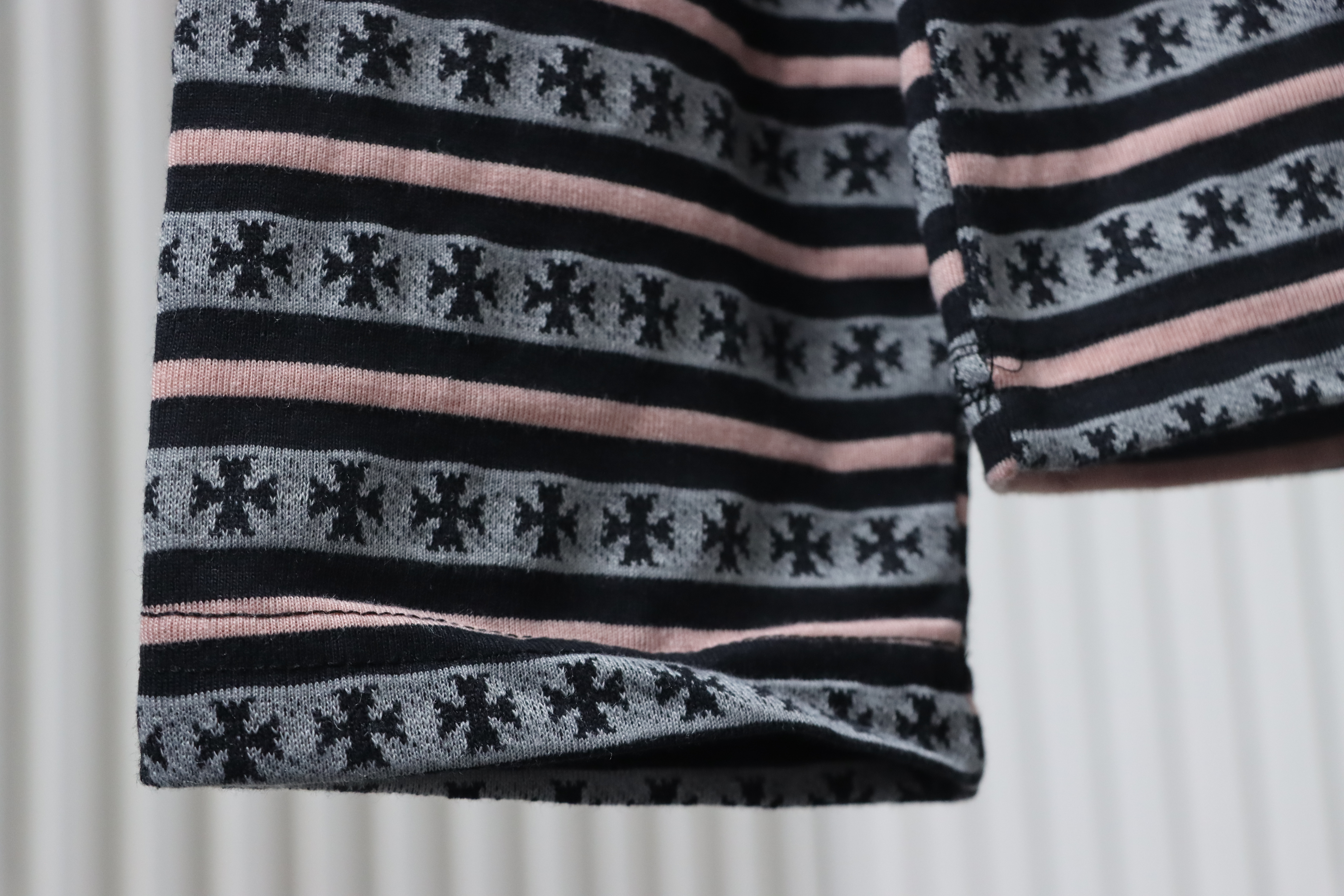 Chrome Hearts 25FW Striped Collared Long-Sleeve T-Shirt Black White and Red