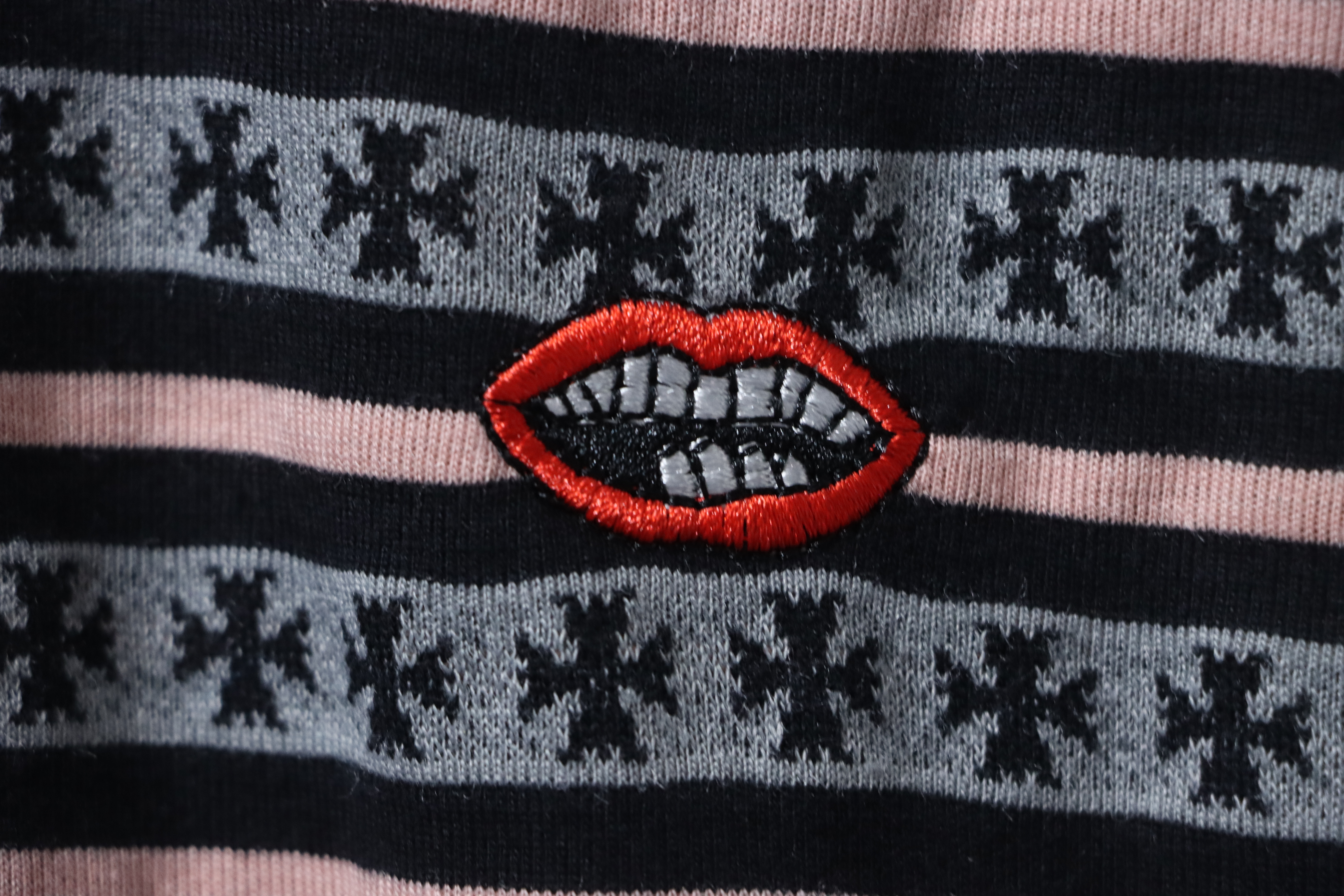 Chrome Hearts 25FW Striped Collared Long-Sleeve T-Shirt Black White and Red