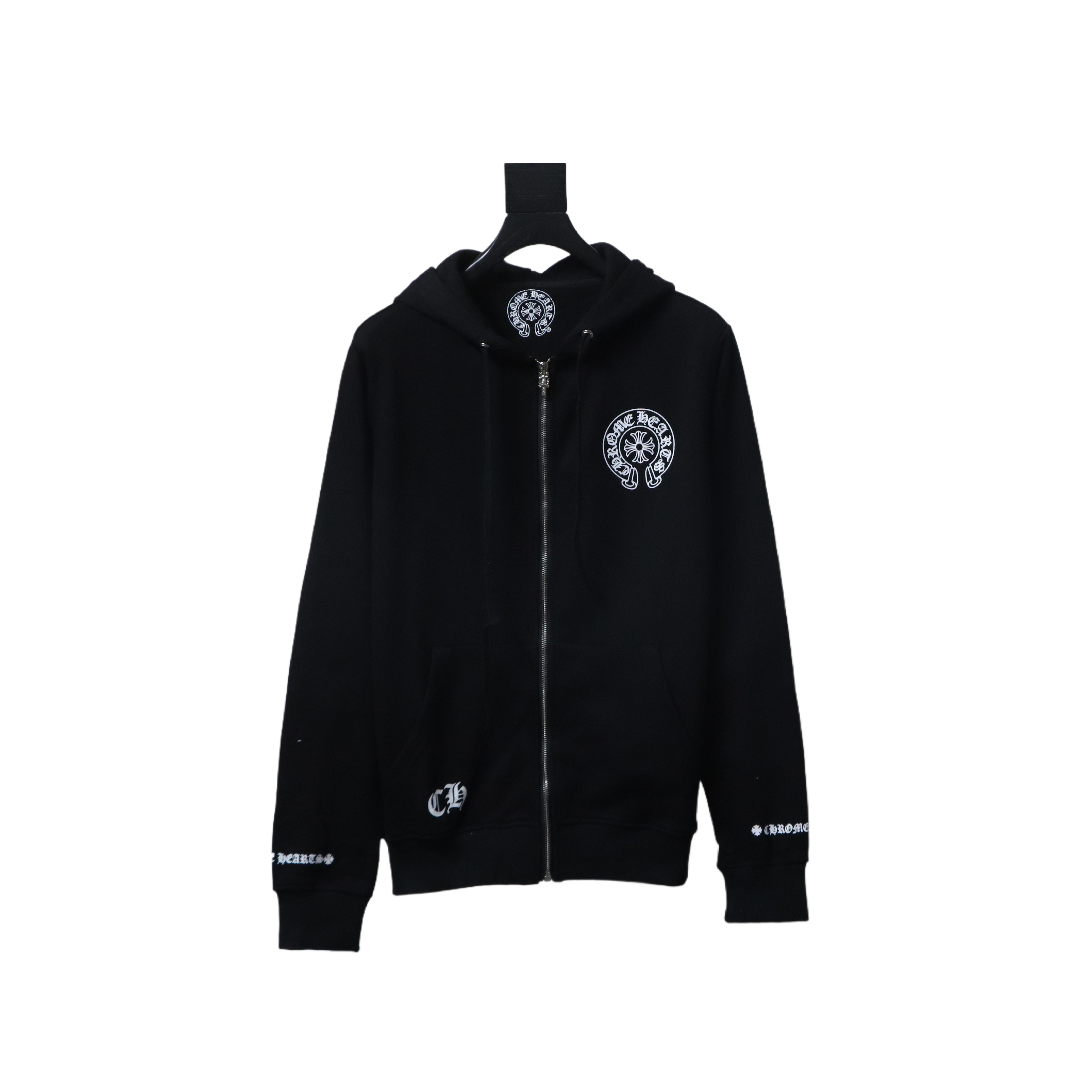 Chrome Hearts 25FW White Zip-Up Jacket with Sanskrit Print Cuffs Black