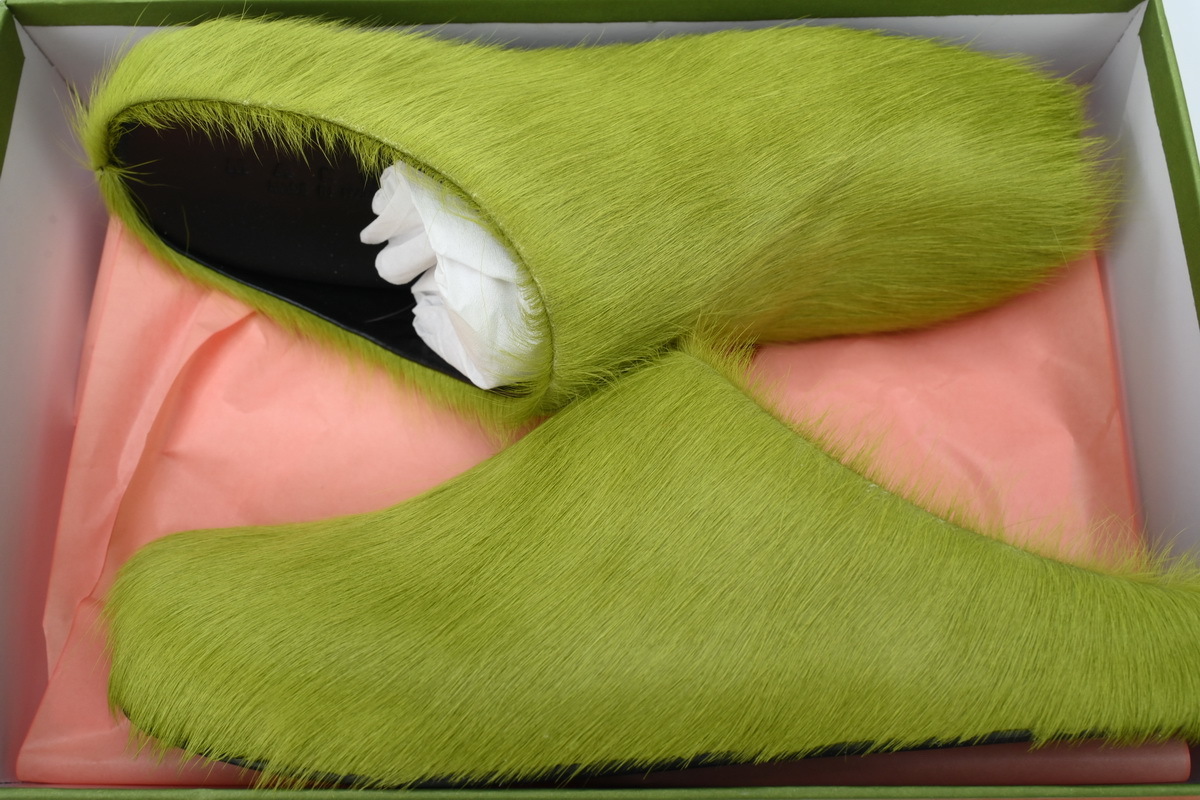 Marni Long-Hair Calfskin Fussbett Sabot Green SBMR000600P412200V07