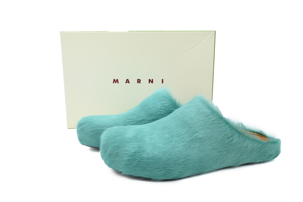 Marni Long-Hair Calfskin Fussbett Sabot Green SBMR000600P412200V38