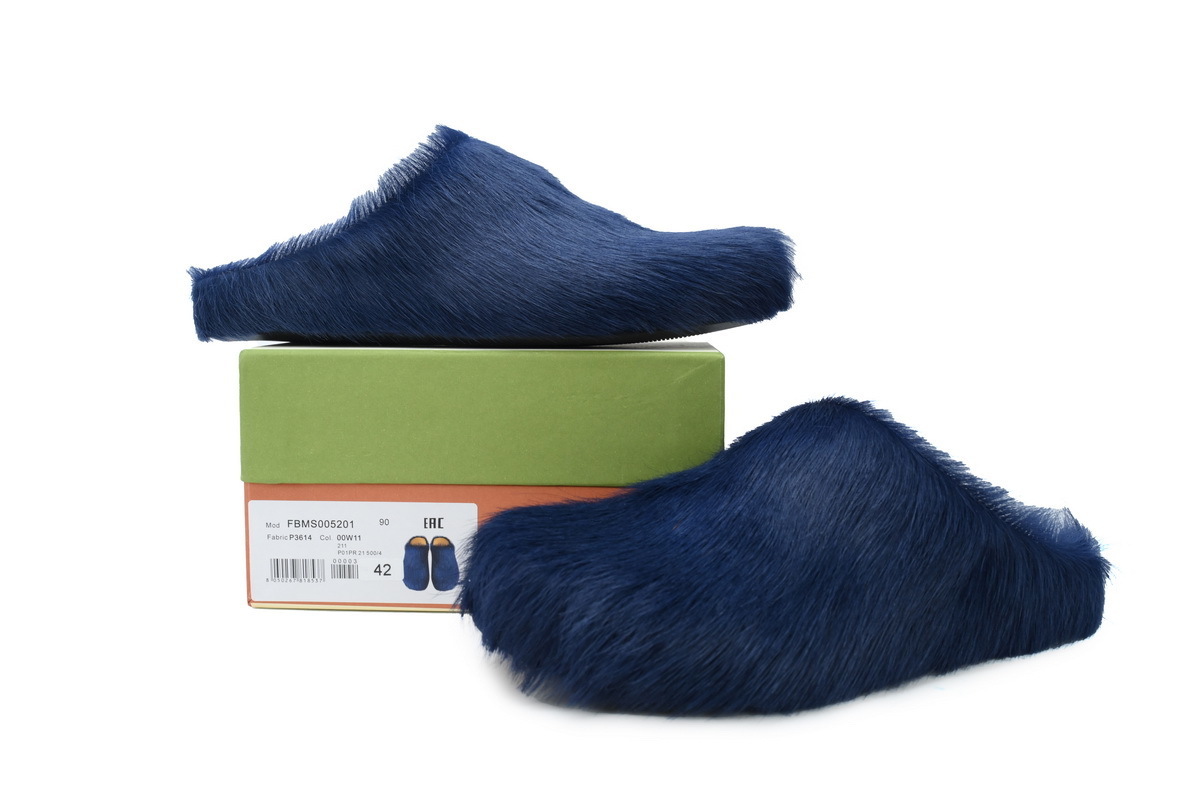 Marni Long-Hair Calfskin Fussbett Sabot Navy SBMR000600P412200B84