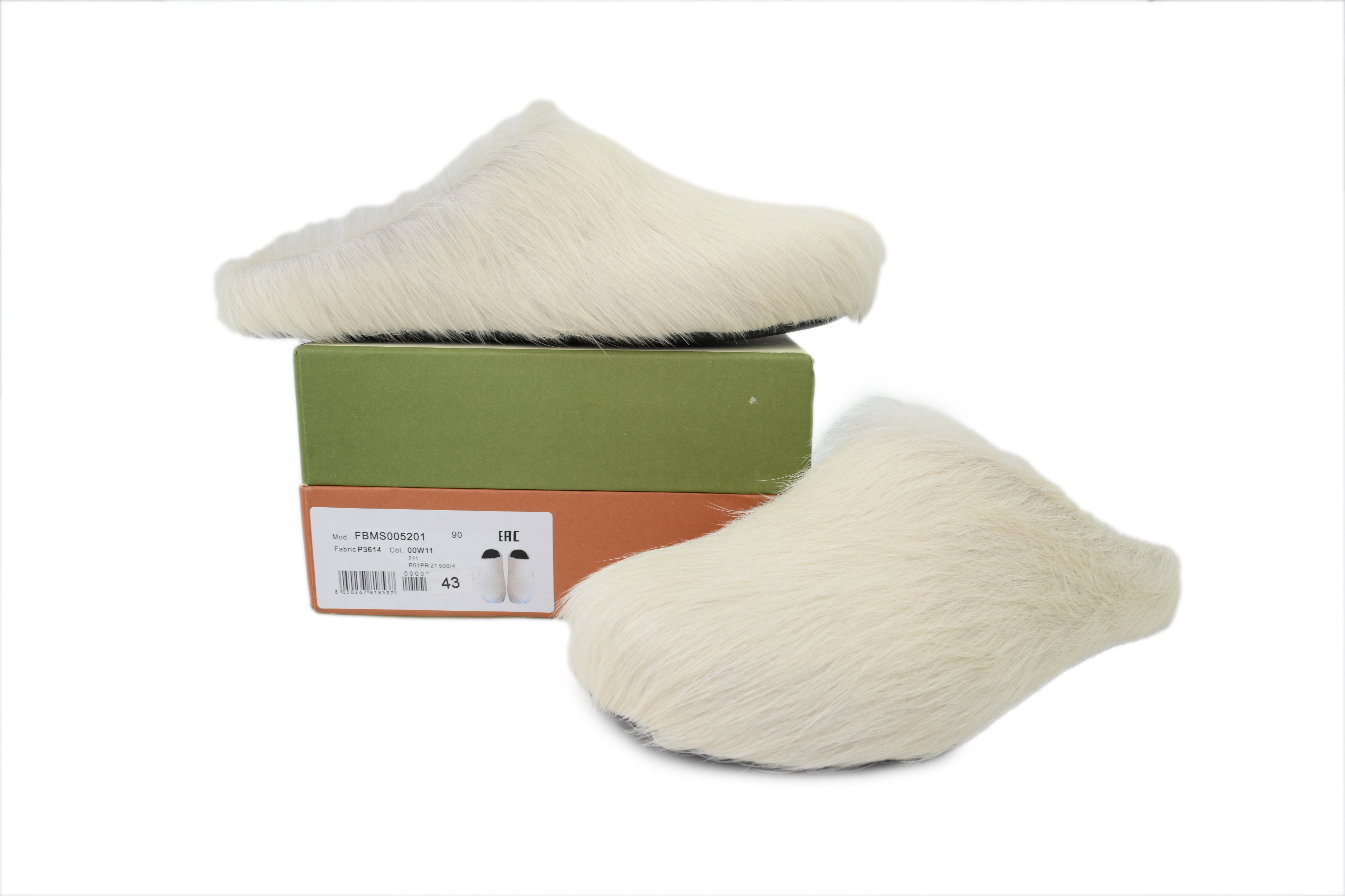 Marni Long-Hair Calfskin Fussbett Sabot White SBMR000600P412200W02