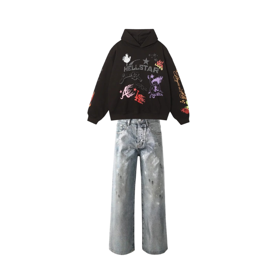Hellstar Studio Summer Love Hoodie #3100 Black + Purple Brand Jeans #108