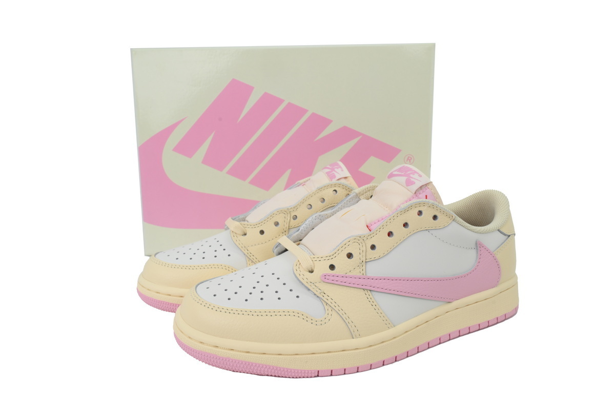 Top Version Travis Scott x Air Jordan 1 Low Reverse Hook Powder IQ7604-100