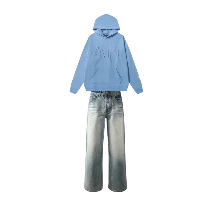 AMIRI Staggered Logo Hoodie #9273 Sky Blue + Purple Brand Jeans #103