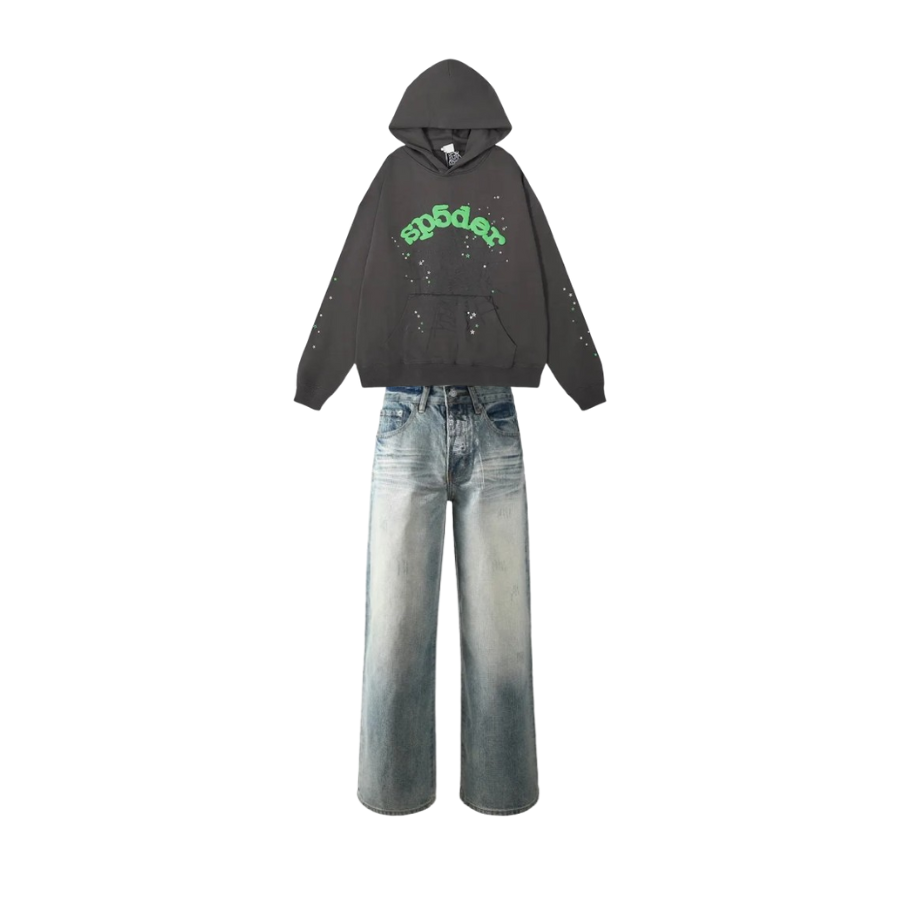 Sp5der Wait Web Hoodie Slate Grey + Purple Brand Jeans #103