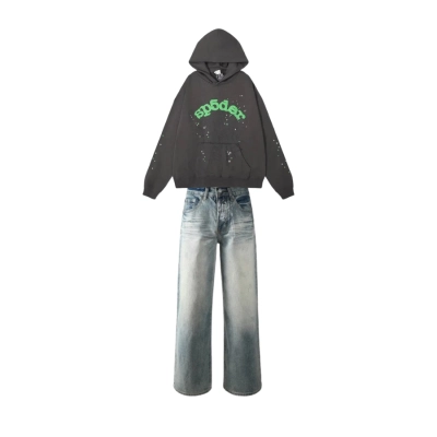 Sp5der Wait Web Hoodie Slate Grey + Purple Brand Jeans #103 01