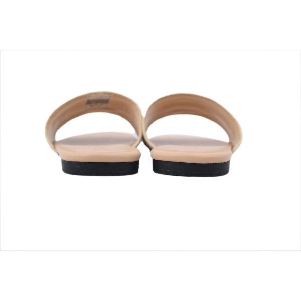 Dior Dway Slide Natural Raffia and White Embroidered Cotton Apricot Gold