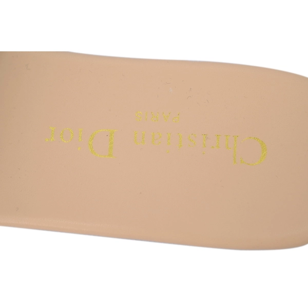 Dior Dway Slide Natural Raffia and White Embroidered Cotton Apricot Gold