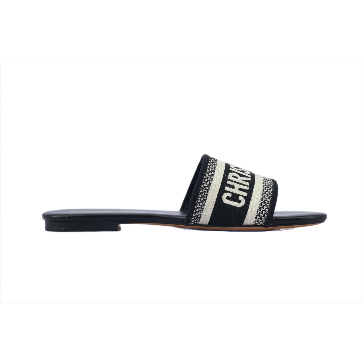 Dior Dway Slide Black Oblique / Beige Cotton Sandal Flat