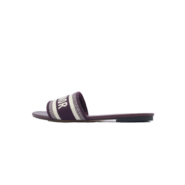 Dior Dway Slide Burgundy Cotton Embroidered Sandals