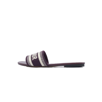 Dior Dway Slide Burgundy Cotton Embroidered Sandals 01