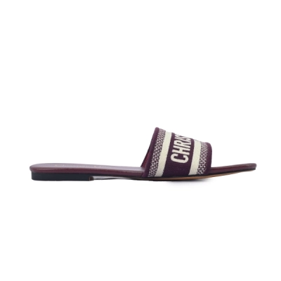 Dior Dway Slide Burgundy Cotton Embroidered Sandals 02