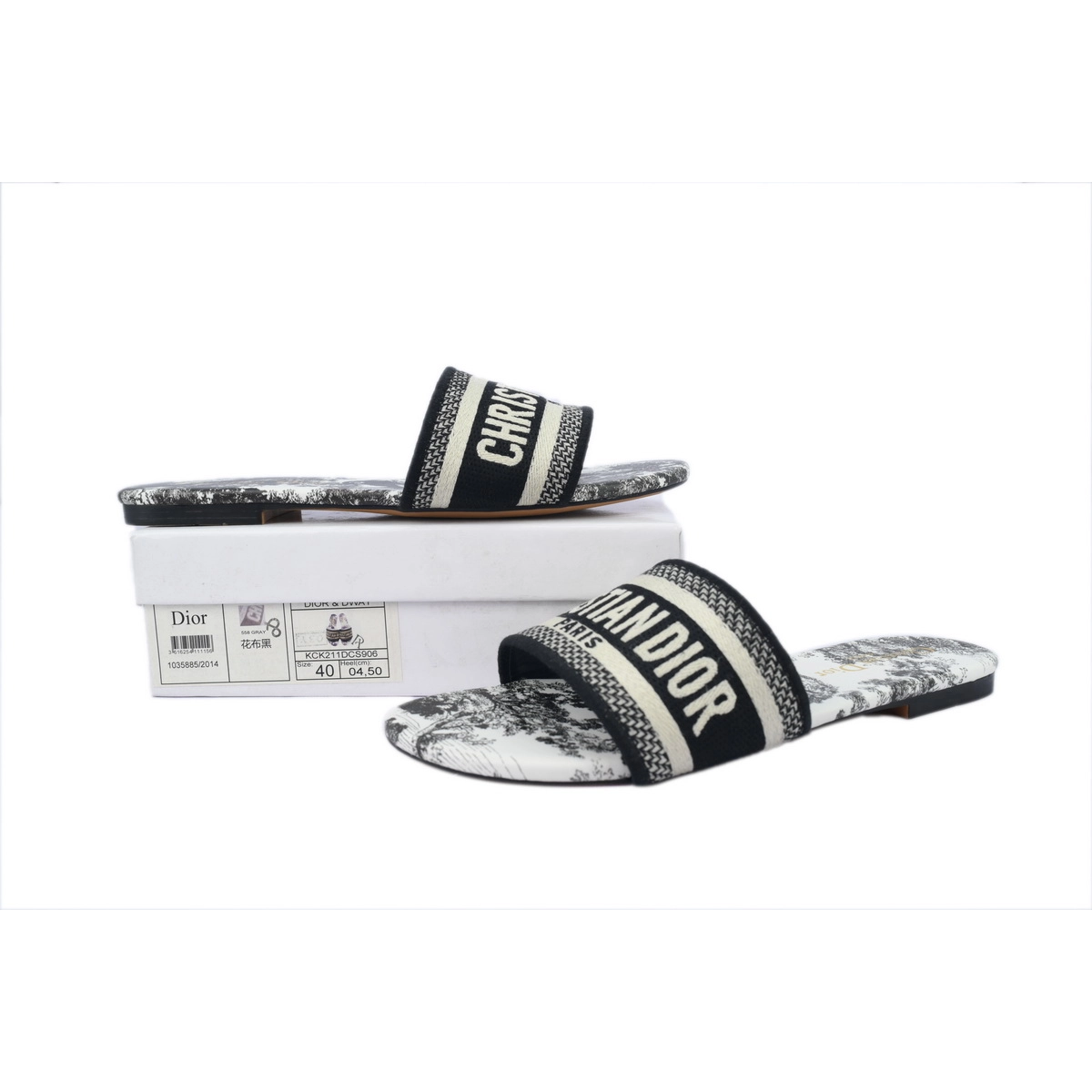 Dior Dway Slide Cloth Printed Sandals Black