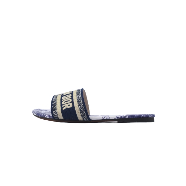Dior Dway Slide Cloth Printed Sandals Deep Blue KCQ209TSZ_S68B