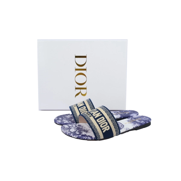 Dior Dway Slide Cloth Printed Sandals Deep Blue KCQ209TSZ_S68B