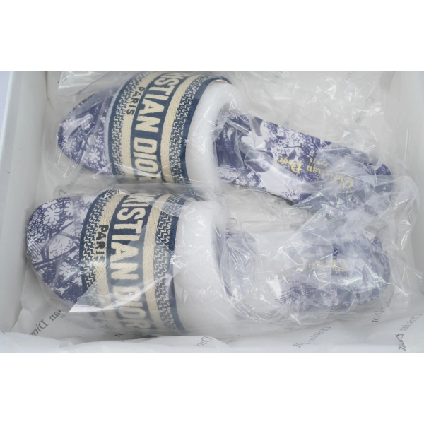 Dior Dway Slide Cloth Printed Sandals Deep Blue KCQ209TSZ_S68B