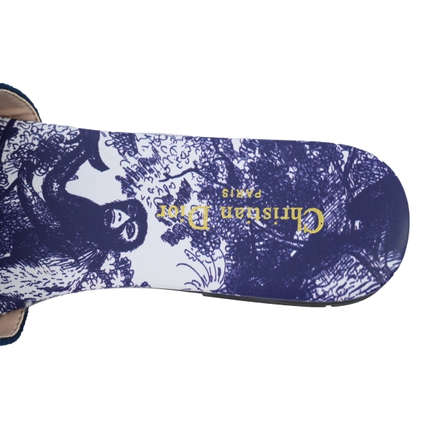 Dior Dway Slide Cloth Printed Sandals Deep Blue KCQ209TSZ_S68B