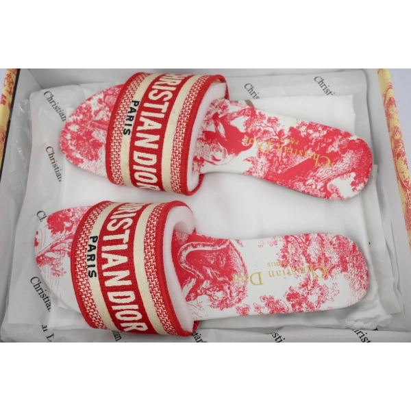 Dior Dway Slide Cloth Printed Sandals Red KCQ209DME_S79W