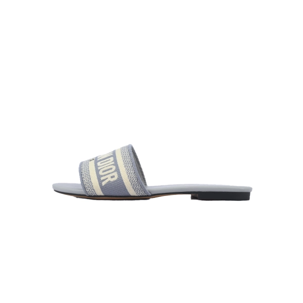 Dior Dway Slide Cotton Embroidered Sandals Gray
