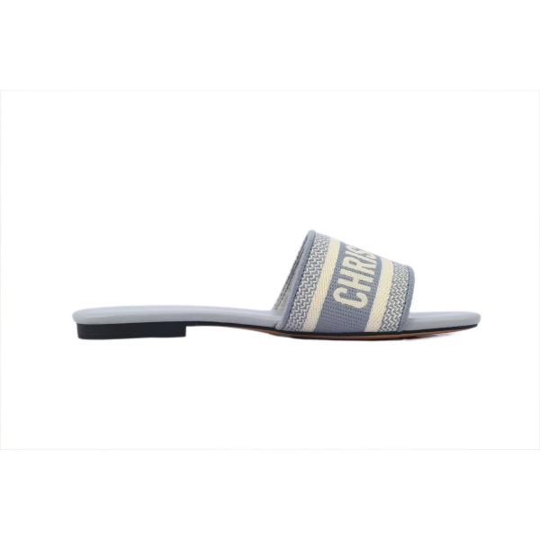 Dior Dway Slide Cotton Embroidered Sandals Gray