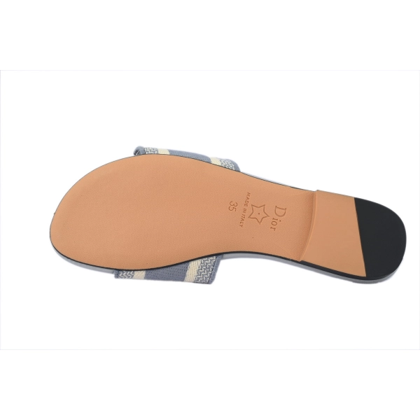 Dior Dway Slide Cotton Embroidered Sandals Gray