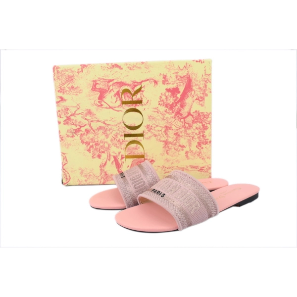 Dior Dway Slide Cotton Embroidered Sandals Rose Des Vents