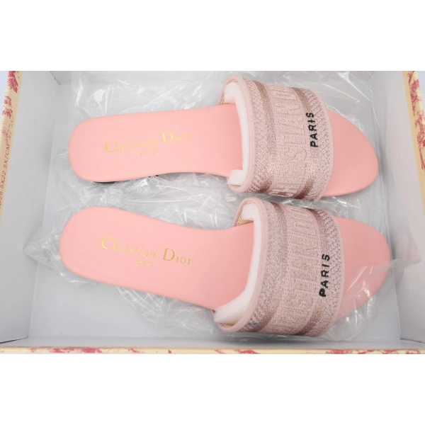 Dior Dway Slide Cotton Embroidered Sandals Rose Des Vents