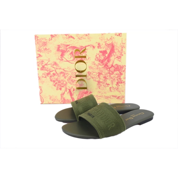 Dior Dway Slide Dark Green Embroidered Cotton