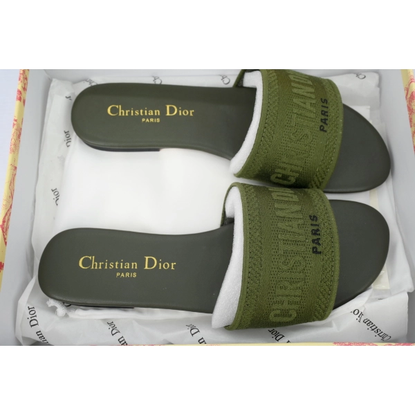 Dior Dway Slide Dark Green Embroidered Cotton