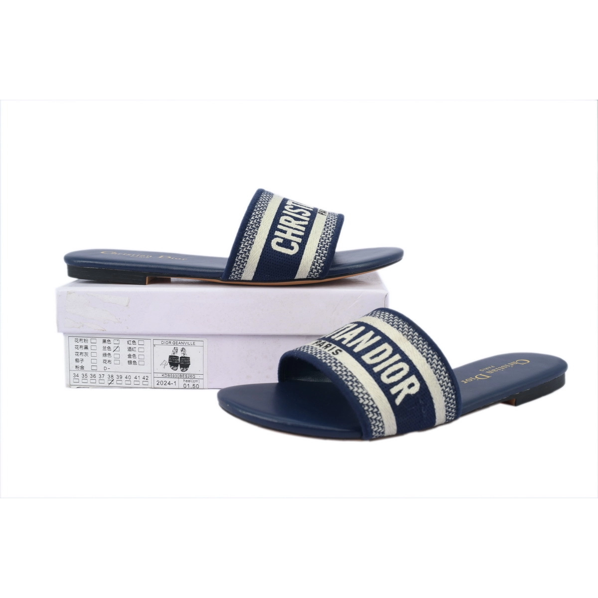 Dior Dway Slide Deep Blue Embroidered Cotton