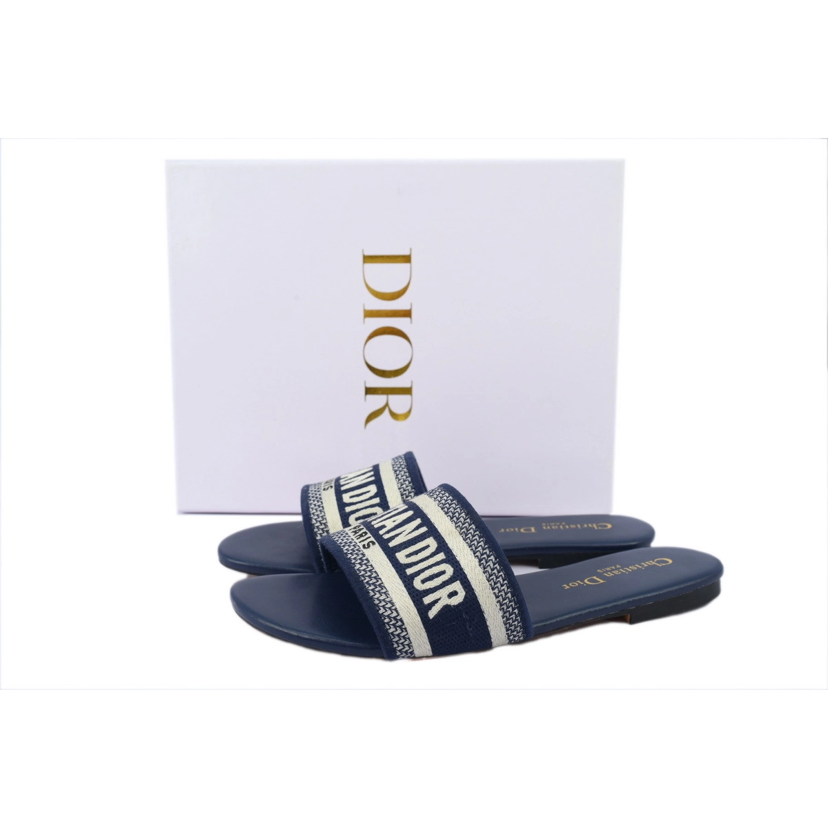 Dior Dway Slide Deep Blue Embroidered Cotton