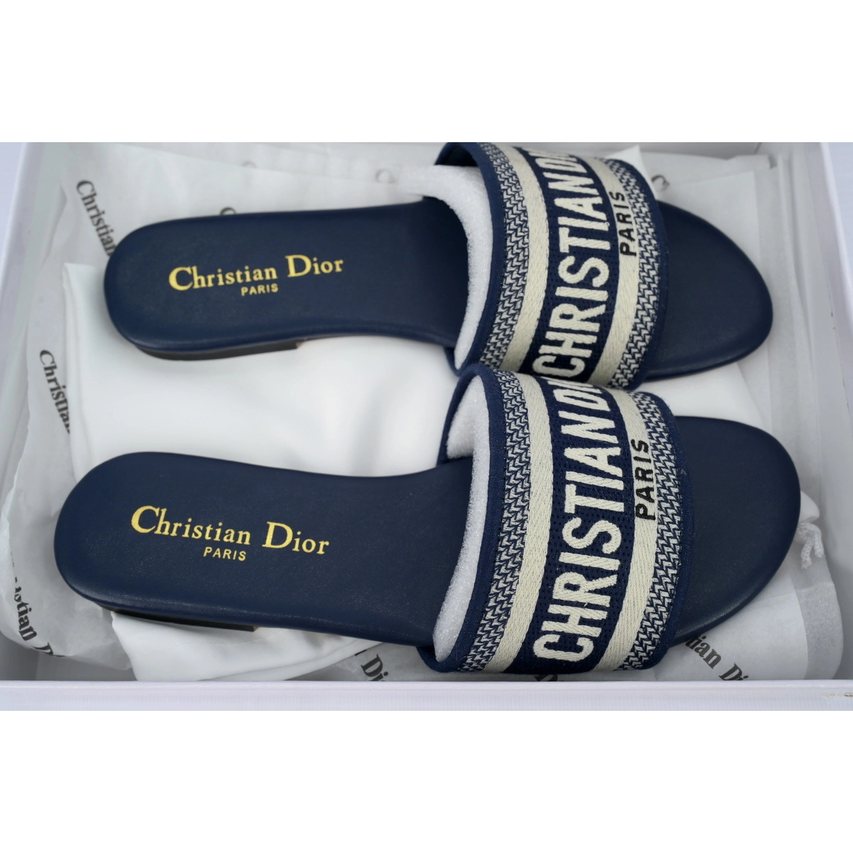 Dior Dway Slide Deep Blue Embroidered Cotton