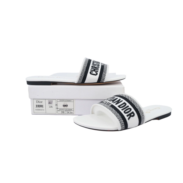 Dior Dway Slide Embroidered Monogram White Sandals