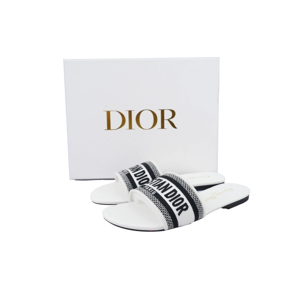 Dior Dway Slide Embroidered Monogram White Sandals