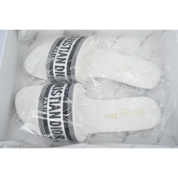 Dior Dway Slide Embroidered Monogram White Sandals